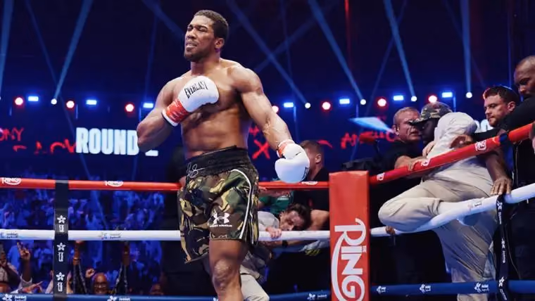 Anthony Joshua in a neutral corner during the fight against Kristian Prenga